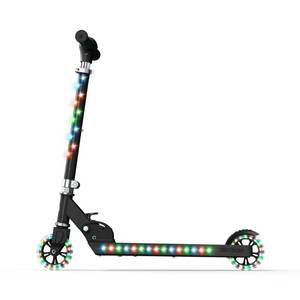 lot 3711 image: Jetson Scooters - Jupiter Kick Scooter (Black) - Collapsible Portable Kids Push Scooter - Lightweight Folding Design with High Visibility RGB Light Up LEDs on Stem, Wheels, and Deck