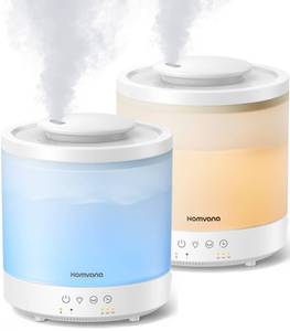 lot 3717 image: Homvana Small Humidifiers for Bedroom - 2 Packs 1.5L Cool Mist Top Fill Humidifier for Baby Nursery, Essential Oil Diffuser, 3 in 1 for Home Plants Offices and Grow Tents, 7 Color Lights, Ultrasonic