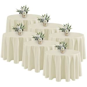 lot 3722 image: Fitable 6 Pack Ivory Round Tablecloths - 120 Inches in Diameter - Stain Resistant and Washable Table Clothes, Polyester Fabric Table Covers for Wedding, Party, Banquet, Formal Events