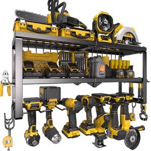 lot 3726 image: Spampur Power Tool Organizer for Tool Storage, Drill Holder Wall Mount with Screwdriver Organizer, Tool Holder for Garage Wall Organization, Heavy Duty Metal Tool Shelf with Battery Holder