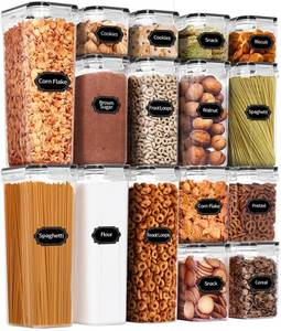 lot 3733 image: PRAKI Airtight Food Storage Containers Set, 16 Pcs BPA Free Plastic Dry Food Canisters for Kitchen Pantry Organization and Storage Ideal for Cereal, Flour & Sugar - Labels, Marker(Black)