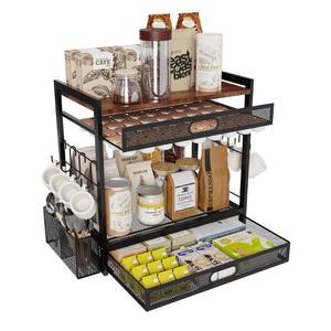 lot 3735 image: Coffee Bar Organizer Station with CoffeePod Drawer Mug Cup Holder and Tea Condiment Storage for Countertop Organizer CoffeeBar Accessories for Kitchen,Home,Office