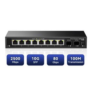 lot 3740 image: 10 Port 2.5Gb Unmanaged Ethernet Switch with 8 2.5G Base-T Ports, 210G SFP Ports, AUMOX PRO 80 Gbps Vlan Switching Capacity Compatible with 10010002500Mbps Plug and Play