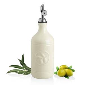 lot 4275 image: Sweejar 16 Oz Ceramic Olive Oil Dispenser Bottle, Oil Dispenser for Kitchen with Gravity Spout, Relief Opaque Oil Container for Evoo, Avocado Oil, Vinegar, Soy Sauce, 1 Pack(Beige, Silver Spout)