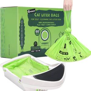 lot 4278 image: Biodegradable Cat Litter Liner Bags Compatible with LR 3, 4 and Most Self-Cleaning Litter Boxes, 60 Count Kitty Automatic Waste Drawer Liners, Drawstring Pet Compostable Replacement Poop Bags
