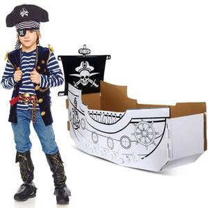 lot 4279 image: Eaasty Coloring Pirate Ship Cardboard Boat Playhouse for Kids Crafts DIY Large Kids Outdoor Playhouse Toy for Toddlers to Color Pirate Halloween Party Decorations
