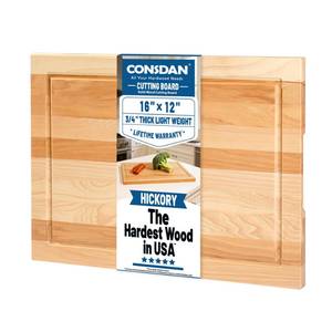 lot 4283 image: CONSDAN Wood Cutting Board for Kitchen, 16 x 12, USA Grown Solid Hickory Hardwood, Edge Grain, Chopping Board, Butcher Block with Juice Groove, Prefinished with Food-Safe Oil, 34 Thick