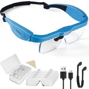 lot 4297 image: Magnifying Glass with Light Hands Free, Rechargeable Magnifying Glasses Headset with 5 Detachable Lenses Magnifier for Close Work, Reading, Jewelry Making Crafts (Blue)