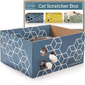 lot 4299 image: 5609PETS Extra Large Cardboard Cat Scratcher with Refillable Double-Sided Scratch Pad, No��Mess Cat Scratching Box for Indoor Cats