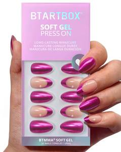 lot 4303 image: BTArtbox Press On Nails Short - Purple Chrome Almond French Tip Press On Nails with Glue for Women, Opaque Soft Gel Glue On Nails in 16 Sizes - 32 Stick On Nails Kit, Purple Pact
