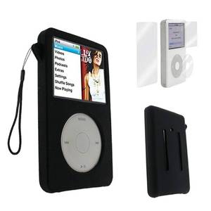 lot 4324 image: for iPod Classic Case, Silicone Skin Case Cover for Apple iPod Classic 6th 7th 80GB, 120GB Thin 160GB and iPod Video 5th 30gb  Screen Protector & Lanyard-10.5mm Thickness Thin Version(Black)