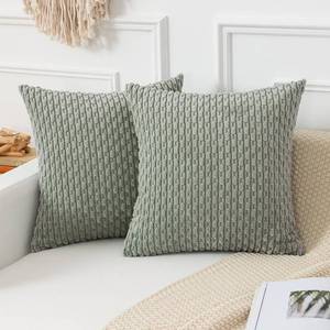 lot 4326 image: Kevin Textile Throw Pillow Covers Soft Corduroy Decorative Set of 2 Boho Striped Pillow Covers Pillowcases Farmhouse Home Decor for Couch Bed Sofa Living Room 20x20 Inch Greyish Green