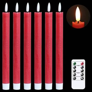 lot 4328 image: GenSwin Flameless Red Taper Candles Flickering with 10-Key Remote, Battery Operated Led Warm 3D Wick Light Window Candles Real Wax Pack of 6, Christmas Home Wedding Decor(0.78 X 9.64 Inch)