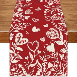 lot 4353 image: Heirloom Haven Valentine��s Day Red Heart Love Plant Table Runner 13x90 Inch , Holiday Kitchen Dining Tabletop Runners for Home Indoor Farmhouse Decoration
