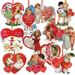 lot 4356 image: 48 Pcs Vintage Valentine Hanging Ornaments Retro Valentines Tree Ornaments Heart Cut Out Decorations for Valentines Day Party Favors Classroom Home Window Wall Anniversary Supplies