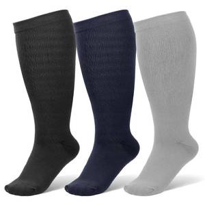 lot 4368 image: 3 Pairs Wide Calf Compression Socks for Women And Men, Plus Size Support Stockings for Circulation, 15-20mmHg Knee High Socks