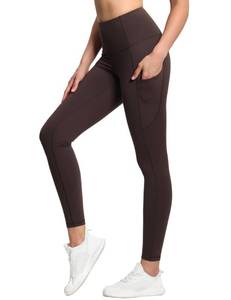 lot 4369 image: THE GYM PEOPLE Thick High Waist Yoga Pants with Pockets, Tummy Control Workout Running Yoga Leggings for Women Brown XL