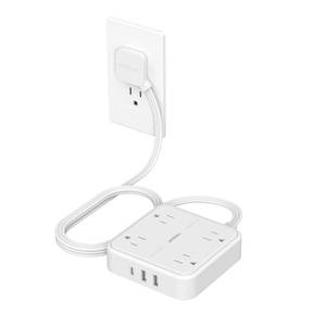 lot 4381 image: Surge Protector Flat Extension Cord 5FT, TESSAN Flat Plug Power Strip with 4 Outlets 3 USB C Ports (1 USB C), 900 Joules Protection, Multiple Wall Outlet Extender Suitable for Home Office Dorm, White
