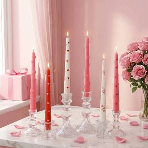 lot 4382 image: Nuanchu 6 Pcs Valentine Decorative Taper Candles 3D Heart Dripless Candlesticks Pink Red Spiral Taper Candles for for Valentine Anniversary Home Table Decoration Wedding Holiday Gift