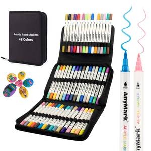 lot 4394 image: AnyMark 48 Colors Acrylic Paint Markers, Dual Tip Acrylic Paint Pens with Brush & Fine Tip, Premium Paint Markers for Coloring, Canvas, wood, Stone, Rock Painting, Glass