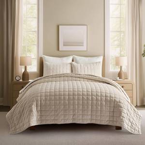 lot 5408 image: EVERGRACE Pearl Velvet Quilt King Size Bedding Sets, Luxurious Soft Velvet Comforter Set, Lightweight Box Stitching Oversized Bedspread Coverlet for All Season, with 2 Shams, Birch