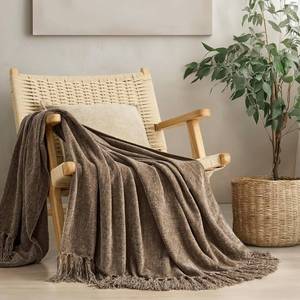 lot 5410 image: EverGrace Soft Chenille Throw Blanket for Couch, Cozy Plush Fuzzy Decorative Chenille Knit Throw Blanket with Tassels, Lightweight Blanket and Throws for Bed Sofa Gift Home Decor, Mocha Brown 60x80