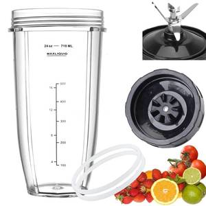 lot 5413 image: New Model Replacement 7 Fins Male Blade&24oz Blender Cup Compatible For Nutri Ninja Blender 4 Inch Male 7 Fins Blade