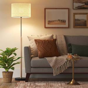 lot 5416 image: Stick Floor Lamp with Woven Paper Shade & Metal Accents (Includes LED Light Bulb) - Threshold��