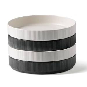lot 5418 image: famiware Star 7.5 Pasta Bowls Set, Salad Bowl Set of 4, Double Reactive Glaze, Stackable, Perfect for Your Friend for Housewarming, Thanksgiving, Christmas, Dark Charcoal & White Full Glaze Matte