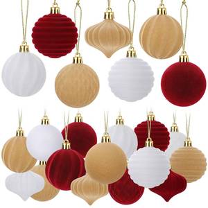 lot 5424 image: Syhood 30 Pcs Velvet Christmas Balls 2.36 Flocked Christmas Tree Ball Ornaments 5 Styles Flocked Ornaments Assortment for Xmas Tree Decoration Holiday Party(Wine Red, White, Champagne)