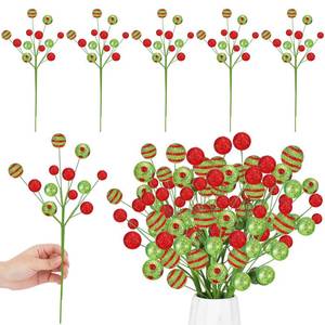 lot 5429 image: Youyole 10 Pcs 15 Christmas Glitter Ball Picks Candy Christmas Tree Picks Lollipop Tree Topper Ornaments for Xmas Home Vase Filler Holiday Party Decor (Red Green,Stripe Polka Dot)