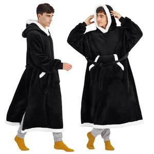 lot 5437 image: Bedsure Wearable Blanket Hoodie, Long Hooded Blanket Sweatshirt as Christmas Birthday Gifts for Men, Cozy Sherpa Hoodie for Adult, Oversize, Black Size L