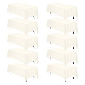 lot 5438 image: BRILLMAX 10 Pack Ivory Tablecloths 70 x 120 Inch for 6ft & 8ft Rectangle Tables - 150 GSM Polyester Fabric, Universal Fit, Water, Stain & Wrinkle Resistant Cloth Cover for Wedding Reception Banquet