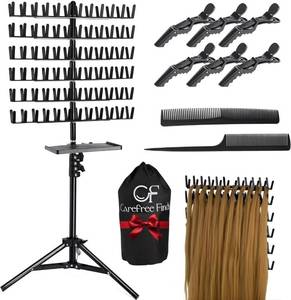lot 5448 image: CF Braiding Hair Rack with Detachable Tray, Height Adjustable Braiding Rack 2-sided 144 Pegs Hair Extension Holder, Hair Stand with Storage Bag & Stylist Hair Braiding Accessories for Hair Salon