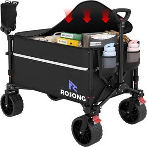 lot 5449 image: ROSONG Collapsible Wagon Cart with Wheels Foldable - Folding Utility Heavy Duty Wagons Carts for Grocery Sports Garden Shopping Camping Wheelbarrows (Black with Cover, 120L)