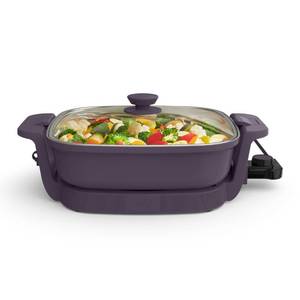 lot 5453 image: bella Make & Take Electric Skillet, Fits-anywhere�� kitchenware, EverGood�� Ceramic Coating, Adjustable Temperature & Dishwasher-Safe Tempered Glass Lid, Cast Aluminum Base, 1200 Watt, Plum