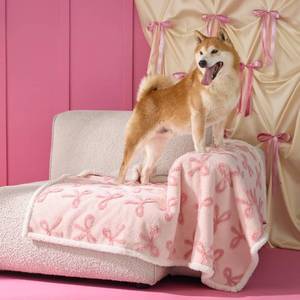 lot 5455 image: LE SURE Waterproof Puppy Blanket for Large Dogs - Washable Double Sided Dog Blankets with Warm Jacquard Shag and Soft Sherpa Fleece, Pet Cat Blanket for Couch Protection, Bow Design��Pink Taffy