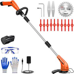 lot 5458 image: GardenJoy Weed Wacker Battery Operated 12V Cordless Grass Trimmer with 2.0Ah Battery, Fast Charger and 3 Types Cutting Blade, Portable Electric Lawn Trimmer for Garden Yard Weeding Work