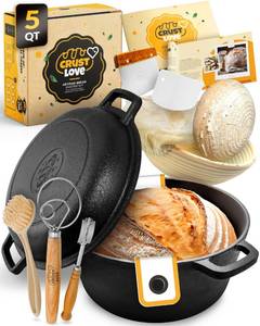 lot 5459 image: CRUSTLOVE Cast Iron Dutch Oven for Bread Baking - incl. Sourdough Bread-Baking Supplies like Banneton Bread-Proofing Basket - 5QT Bread-Oven with Lid Bread-Making Kit Pan, Pot, Sour Sough Tools, Lame