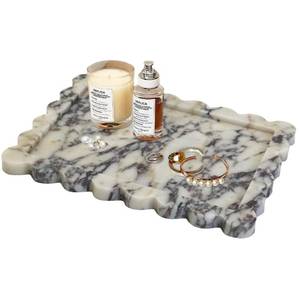 lot 5462 image: Prolee Scalloped Marble Tray,Marble Vanity Trays for Bathroom 12 x 9, Scalloped Tray,Wave Appearance Jewelry Home Decor Stone Trays for Kitchen Counter, Bathroom,Genuine Calacatta Viola