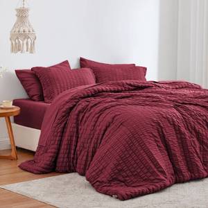 lot 5477 image: Loves cabin Seersucker Burgundy California King Comforter Set, 7-Piece All Season Lightweight Bed in a Bag Bedding Set with Comforter, Flat Sheet, Fitted Sheet, Pillowcases and Shams