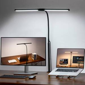 lot 5482 image: Voncerus LED Desk Lamp for Home Office, Double Head Architect Light with Clamp, Computer Monitor Clip on Light, 3 Modes and 10 Brightness, Adjustable Flexible Goose-Neck, Table Task Lamp, Black
