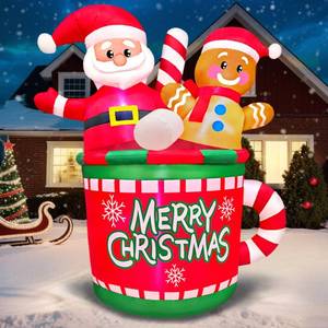 lot 5487 image: 5FT Christmas Inflatables Outdoor Decorations, Gingerbread Man Santa Blow Up Yard Decorations Sitting in The Hot Cocoa Mug Scene with Built-in LEDs for Xmas Holiday Party Garden Lawn D�cor