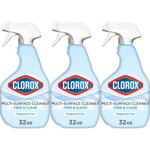 lot 5489 image: Clorox Free & Clear Multi Surface Cleaner, Spray Bottle, Fragrance Free, 32 Fluid Ounces, Pack of 3