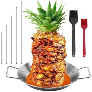 lot 5490 image: Al Pastor Skewer for Grill, Shawarma Skewer Stand, Stainless Steel Brazilian Vertical Spit with 5 Removable Spikes(68��1012��14)& Brushes, for Tacos Al Pastor, Grill Smoker Oven BBQ