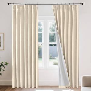 lot 5501 image: Joydeco 100% Blackout Pleated Curtains, Linen Window Curtains 2 Panel Sets 108 inches Long, Thermal Insulated Darkening Drapes for Bedroom(Bleached Sand,40 Wx108 L)