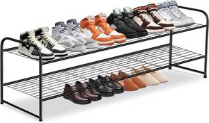 lot 5502 image: KEETDY 2-Tier Long Shoe Rack for Closet Metal Shoe Organizer for Entryway, Wide Stackable Shoe Storage Shelf with Sturdy Wire Grid for Closet Floor, Bedroom, Black