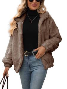 lot 5503 image: Vipwest Womens Faux Fur Cropped Coat Fall Winter Warm Fleece Jackets Full Zip Sherpa Jacket (Camel, Large)