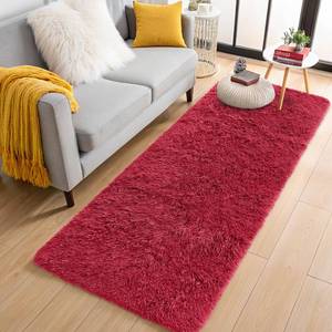 lot 5504 image: OLANLY 2x5 Machine Washable Runner Rugs for Hallway, Soft Fluffy Shaggy Bedside Rugs for Bedroom, Living Room, Indoor Floor Carpet for Kids Girls and Boys, Nursery Rooms, Home Decor Aesthetic, Red