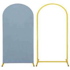 lot 5511 image: Metal Arch Stand and Cover Set,1 Dusty Blue Spandex Fitted Backdrop with 1 Gold Wedding Arched Stand Frame for Parties Birthday Baby Shower Bridal Banquet Decoration (6.6FT)